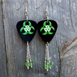 Toxic Guitar Pick Earrings with Peridot Swarovski Crystal Dangles