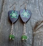 Toxic Guitar Pick Earrings with Peridot Swarovski Crystal Dangles