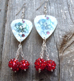 Skulls and Roses Guitar Picks with Red Studded Bead Dangles