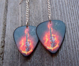 Dangling Electric Guitar on Fire Guitar Pick Earrings