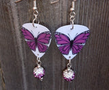 Purple Butterfly Guitar Pick Earrings with Purple Ombre Pave Bead Dangles
