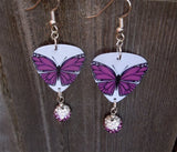 Purple Butterfly Guitar Pick Earrings with Purple Ombre Pave Bead Dangles