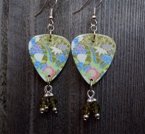 Flowerscape Guitar Pick Earrings with Olivine Swarovski Crystals