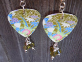 Flowerscape Guitar Pick Earrings with Olivine Swarovski Crystals