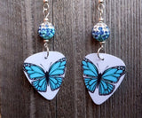Aqua Blue Butterfly Guitar Pick Earrings with Blue Ombre Pave Bead