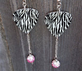 Zebra Patterned Guitar Pick Earrings with Pink Ombre Pave Bead Dangles