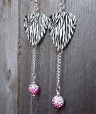 Zebra Patterned Guitar Pick Earrings with Pink Ombre Pave Bead Dangles