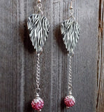 Zebra Patterned Guitar Pick Earrings with Pink Ombre Pave Bead Dangles