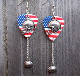 American Flag with Helmet Charms Guitar Pick Earrings with Football Dangles