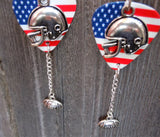 American Flag with Helmet Charms Guitar Pick Earrings with Football Dangles