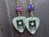 U.S. Army Insignia Camo Guitar Pick Earrings with American Flag Pave Beads