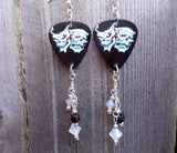Skull Theater Mask Guitar Pick Earrings with Pave and Swarovski Crystal Dangles