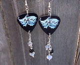 Skull Theater Mask Guitar Pick Earrings with Pave and Swarovski Crystal Dangles