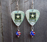 U.S. Army Ensignia Camo Guitar Pick Earrings with American Flag Pave Bead Dangles