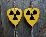 Yellow and Black Nuclear Symbol Guitar Pick Earrings with Black Swarovski Crystal Dangles