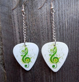 Dangling Green G Clef Guitar Pick Earrings