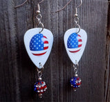 CLEARANCE American Flag Ball Guitar Pick Earrings with American Flag Pave Beads