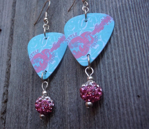 Aqua and Pink Abstract Guitar Guitar Pick Earrings with Pink Ombre Pave Beads