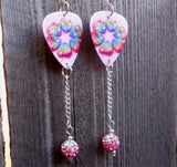 Rainbow Hearts Guitar Pick Earrings with Pink Ombre Bead Dangles