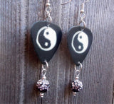 Yin Yang Guitar Pick Earrings with a Black to White Ombre Pave Bead Dangle