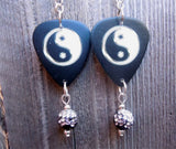 Yin Yang Guitar Pick Earrings with a Black to White Ombre Pave Bead Dangle