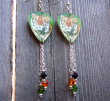 Tiger in the Grass Guitar Pick Earrings with Swarovski Crystal Dangles