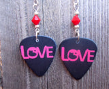 Black and Red Love Guitar Pick Earrings with Red Swarovski Crystals