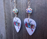 Music Guitar Pick Earrings with Multicolored Pave Beads