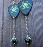 Toxic Guitar Pick Earrings with Green Ombre Pave Bead Dangles