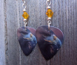 Golden Eagle Guitar Pick Earrings with Yellow Swarovski Crystals