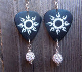 Tribal Sun Guitar Pick Earrings with White Pave Dangles