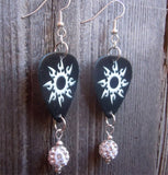 Tribal Sun Guitar Pick Earrings with White Pave Dangles