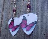 Beautiful Purple Butterfly Guitar Pick Earrings with Amethyst Swarovski Crystals