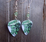 Gas Mask and Explosion Guitar Pick Earrings with Light Green Swarovski Crystals