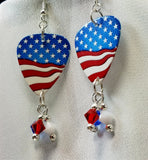 CLEARANCE American Flag Guitar Pick Earrings with Red, White, and Blue Swarovski Crystal Dangles