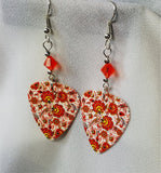 CLEARANCE Orange and Yellow Flowered Guitar Pick Earrings with Orange Swarovski Crystals