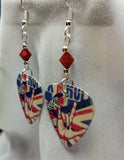 CLEARANCE British Rock n Roll Guitar Pick Earrings with Red Swarovski Crystals