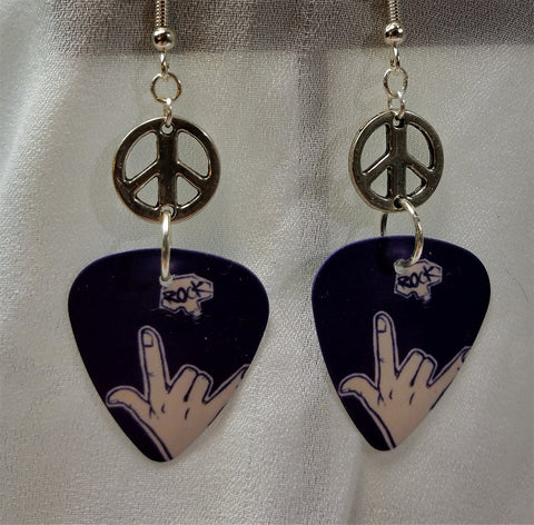 CLEARANCE I Love You Hand Sign Guitar Pick Earrings with Peace Sign Connector Charm