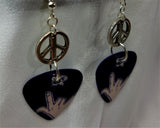 CLEARANCE I Love You Hand Sign Guitar Pick Earrings with Peace Sign Connector Charm