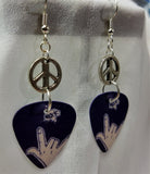CLEARANCE I Love You Hand Sign Guitar Pick Earrings with Peace Sign Connector Charm