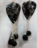Gray MOP Guitar Pick Earrings with Black Pave Bead Dangles