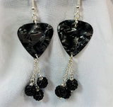 Gray MOP Guitar Pick Earrings with Black Pave Bead Dangles
