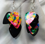 Cascading MultiColor and Black Guitar Pick Earrings