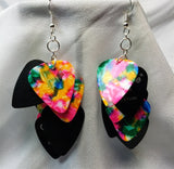 Cascading MultiColor and Black Guitar Pick Earrings