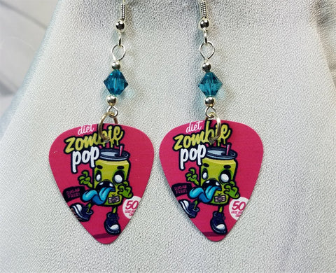 Zombie Pop Guitar Pick Earrings with Blue Swarovski Crystals