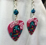 Zombie Burgers Guitar Pick Earrings with Teal Pave Beads