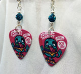 Zombie Burgers Guitar Pick Earrings with Teal Pave Beads