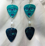 Teal Woman Guitar Pick Earrings Guitar Pick and Swarovski Crystal Dangles