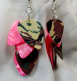 Cascading Camo and Hot Pink Guitar Pick Earrings