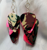 Cascading Camo and Hot Pink Guitar Pick Earrings